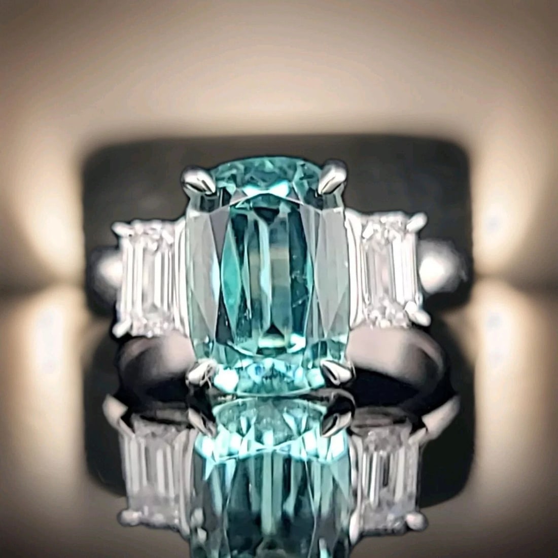 14K WHITE GOLD ENGAGEMENT RING 4.23CT.NATURAL SKY BLUE TOURMALINE CUSHION SHAPE (1 of 2)