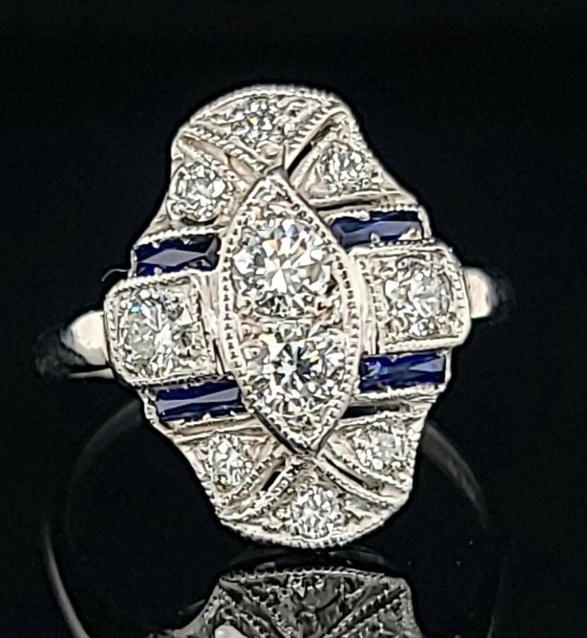 14K WHITE GOLD VINTAGE FILIGREE ART DECO RING 0.77CT. NATURAL DIAMOND (1 of 2)