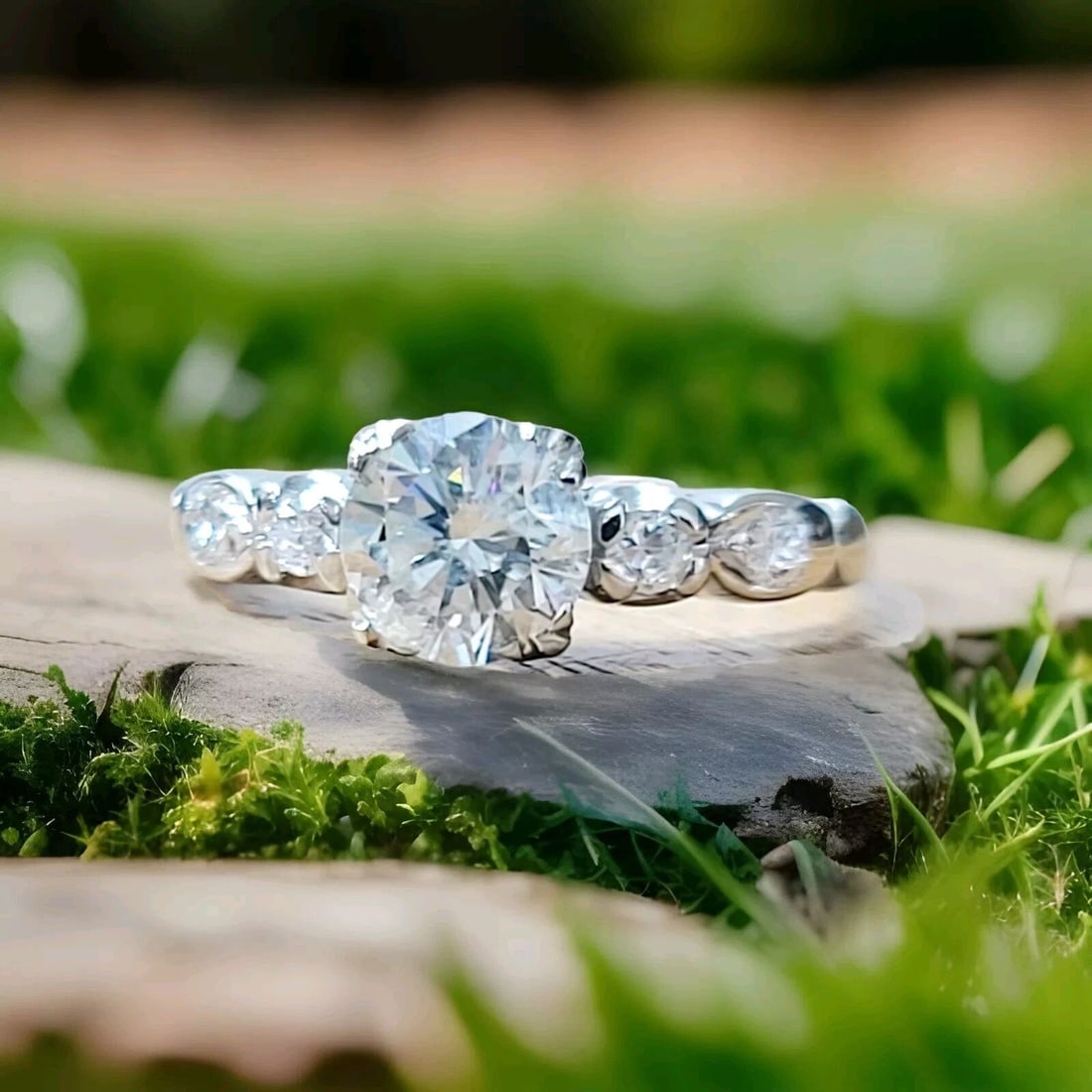 VINTAGE 14K WHITE GOLD ENGAGEMENT RING 1.01CT. NATURAL ROUND CUT DIAMOND (1 of 2)