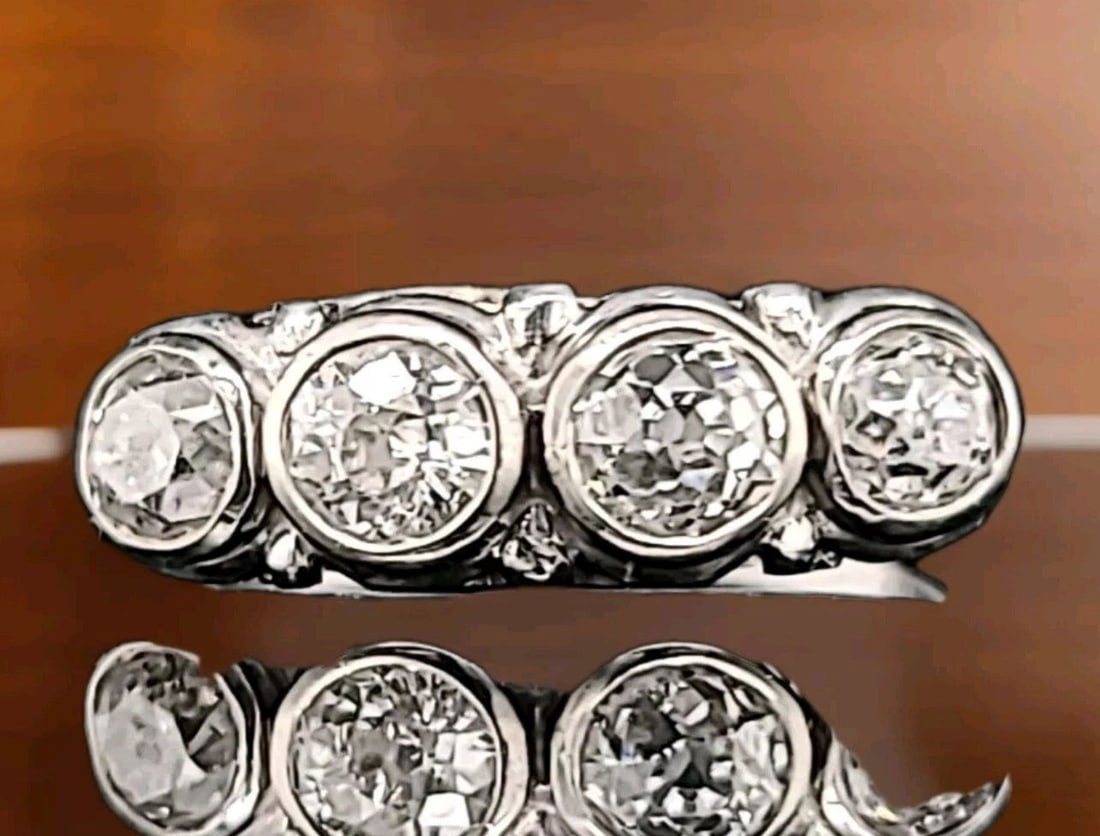 1.02CT. VINTAGE 18K WHITE GOLD FOUR STONE ENGAGEMENT RING OLD MINE CUT DIAMOND (1 of 2)