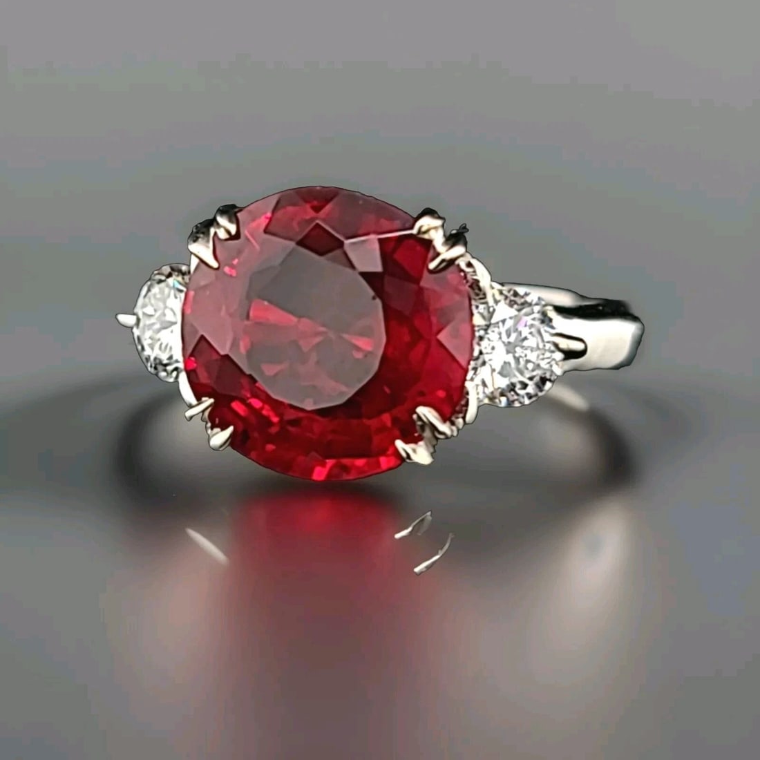 14K WHITE GOLD 4.04CT. ENGAGEMENT RING LAB GROWN RED ROUND RUBY (1 of 2)