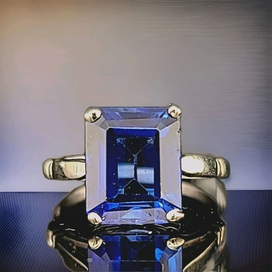 VINTAGE 14K WHITE GOLD ENGAGEMENT RING6.70CT.LAB GROWN BLUE SAPPHIRE EMERALD CUT (1 of 2)