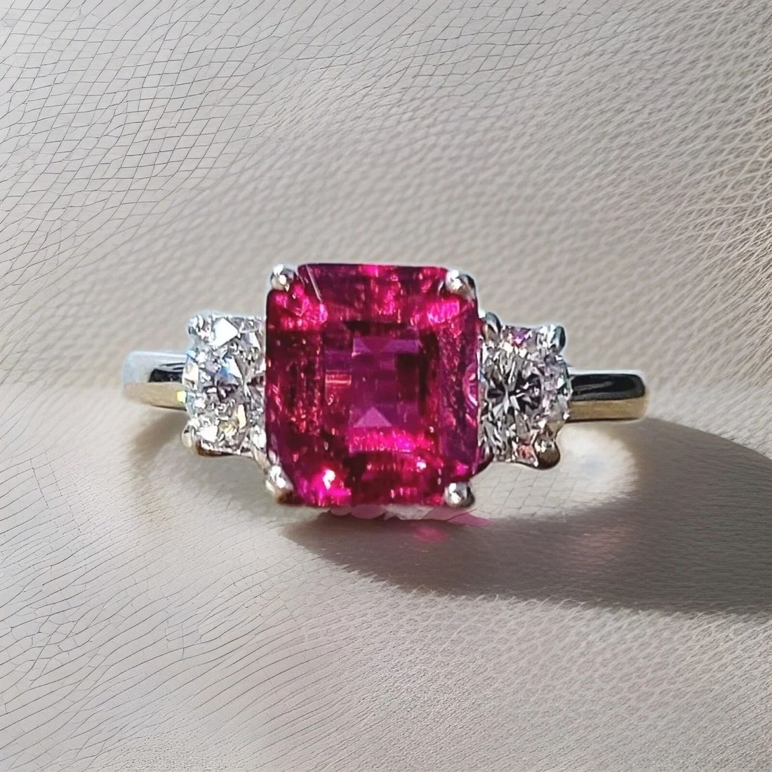 14K WHITE GOLD ENGAGEMENT RING 2.20CT. NATURAL PINK TOURMALINE EMERALD CUT (1 of 2)