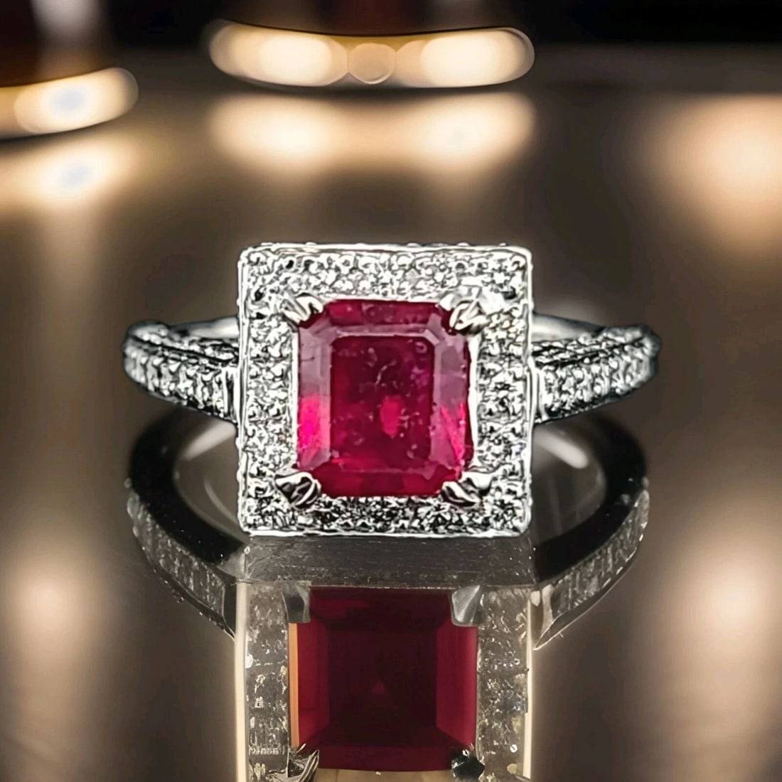 14K WHITE GOLD 1.82CT. ENGAGEMENT RING NATURAL FILLED RUBY RADIANT SHAPE (1 of 2)