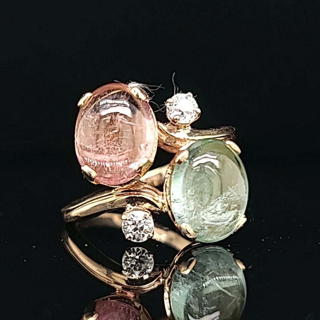 VINTAGE 14K YELLOW GOLD RING 5.12T. GEM NATURAL CABOCHON TOURMALINE (1 of 2)