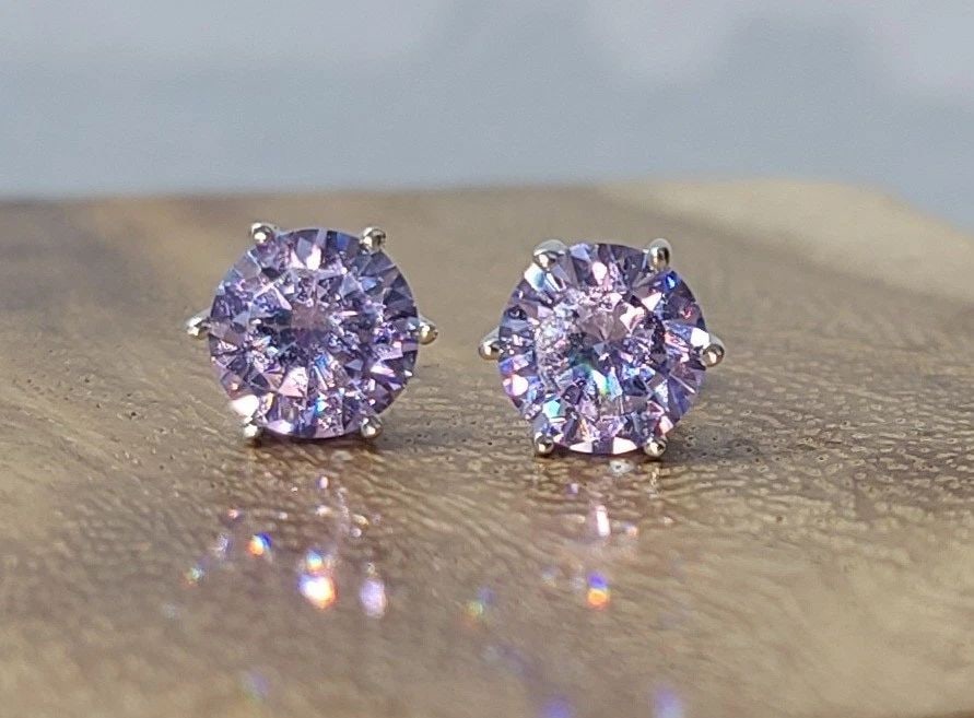 925 STERLING SILVER ROUND STUD EARRINGS PURPLE QUARTZ (1 of 2)