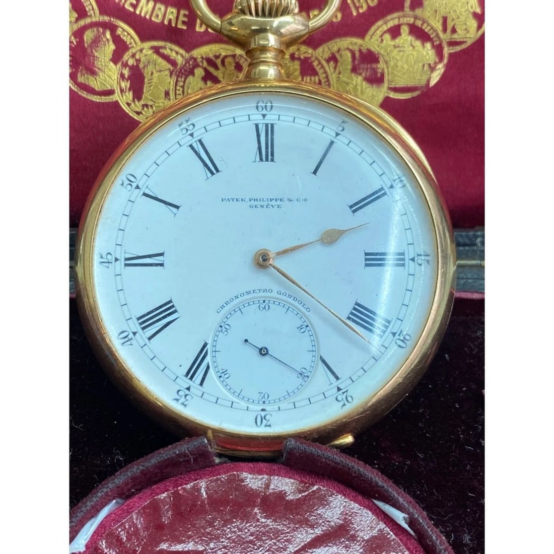 W/BOX AND PAPERS POCKET WATCH PATEK PHILIPPE GONDOLO 56MM 18K YELLOW GOLD WATCH (1 of 2)