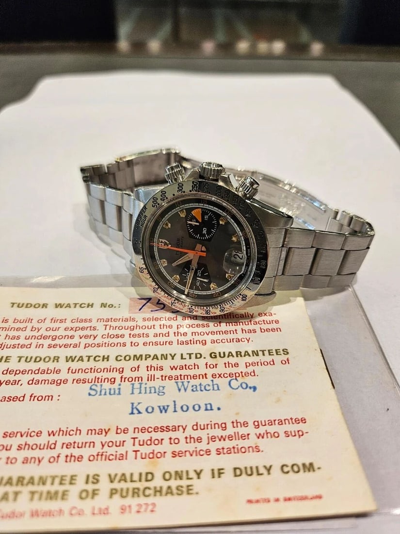 W/PAPER 1973 TUDOR MONTE CARLO HOME PLATE 7032 CHRONOGRAPH STEEL AUTOMATIC WATCH: W/PAPER 1973 TUDOR MONTE CARLO HOME PLATE 7032 CHRONOGRAPH STEEL AUTOMATIC WATCH W/Paper 1973 Tudor Monte Carlo Home Plate 7032 Chronograph Steel Automatic Watch