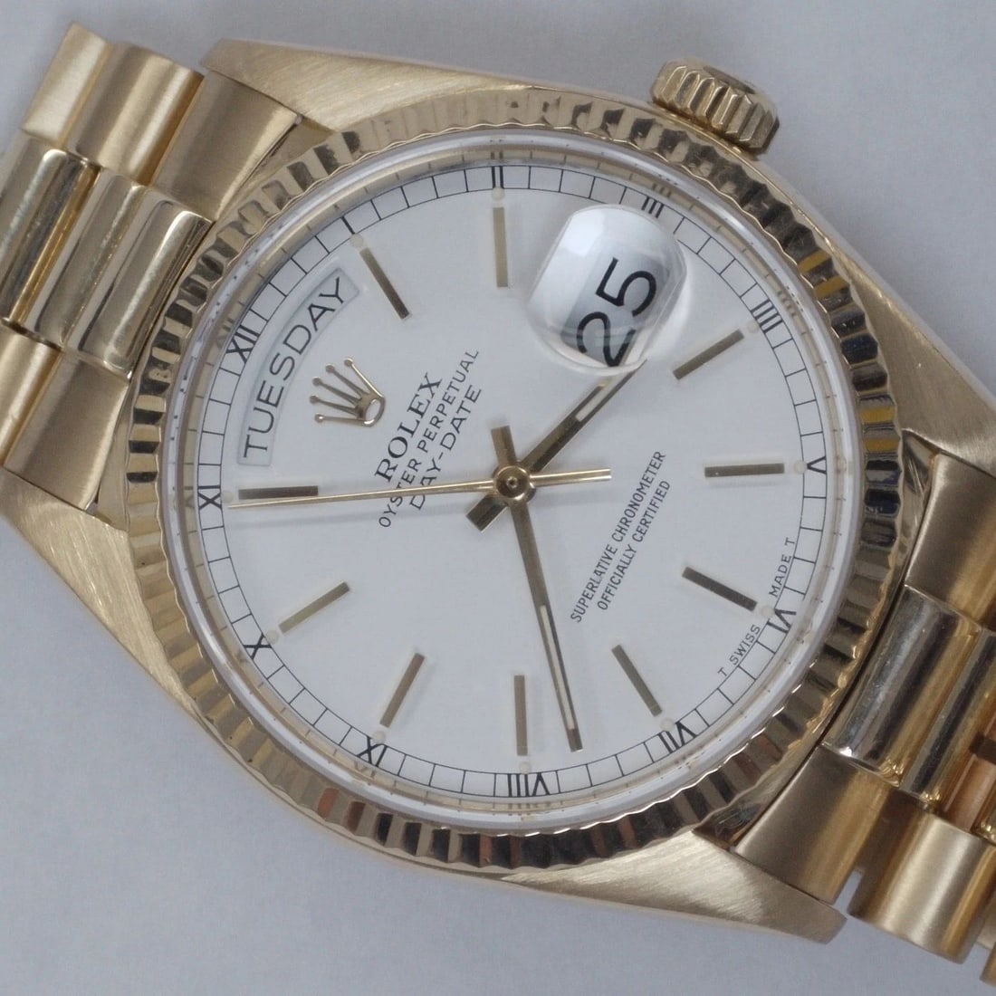 ROLEX DAY DATE 36MM PRESIDENT 18K YELLOW GOLD HIDDEN CLASP WATCH 18038 YEAR 1987 (1 of 2)