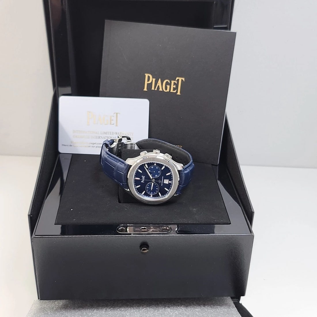 2025 FULL SET PIAGET POLO 42 MM CHRONOGRAPH BLUE STEEL LEATHER WATCH G0A43002: 2025 FULL SET PIAGET POLO 42 MM CHRONOGRAPH BLUE STEEL LEATHER WATCH G0A43002 Condition: New with box and papers: This item is brand new and has never been worn. It still has the original ... Read mor