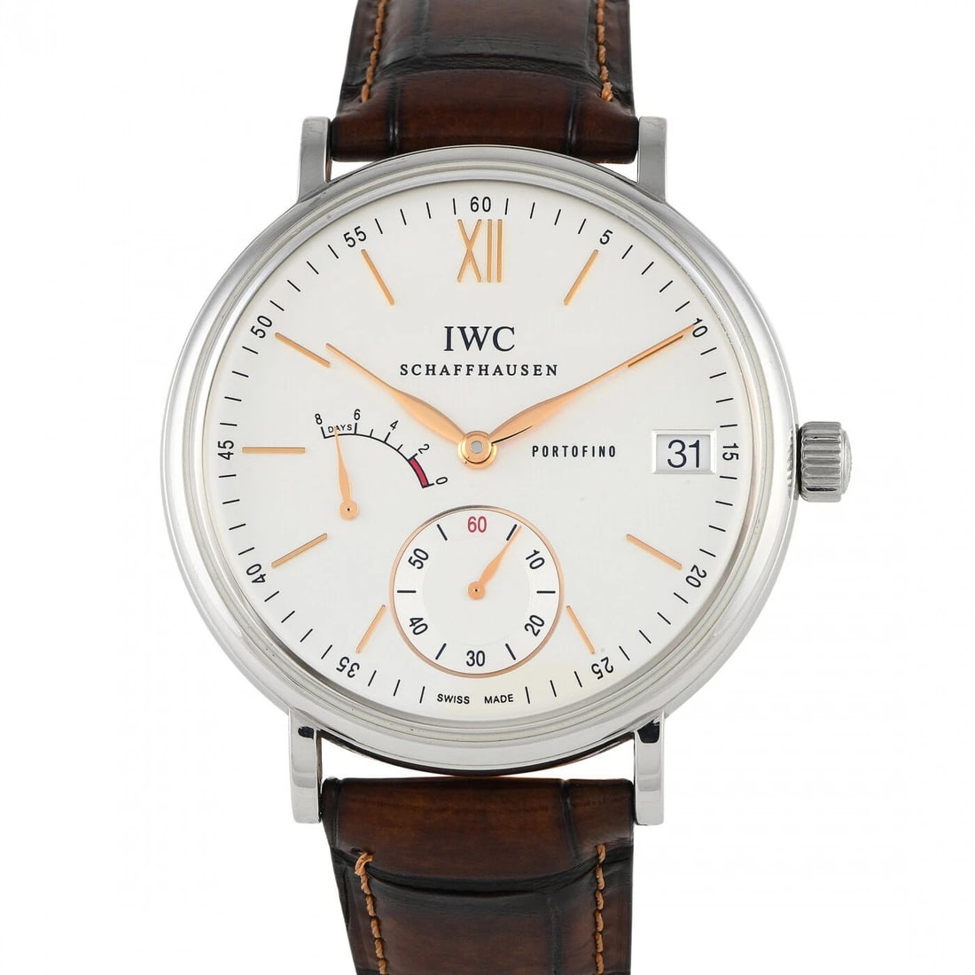 NEW IWC PORTOFINO HAND WOUND EIGHT DAYS SILVER DIAL STEEL 45MM IW510103 (1 of 2)
