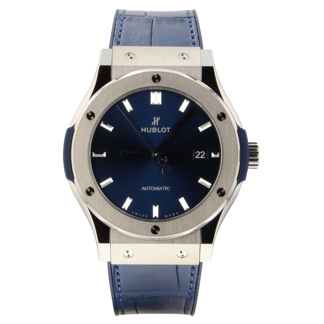 HUBLOT CLASSIC FUSION TITANIUM AUTOMATIC 42MM BLUE LEATHER WATCH 542.NX.7170.LR (1 of 2)