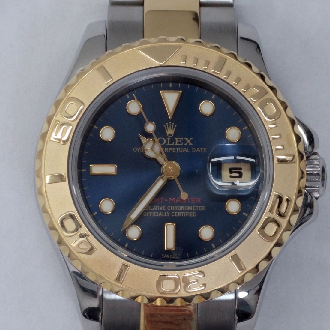 ROLEX YACHT MASTER LADY 29 MM STEEL 18K YELLOW GOLD BLUE WATCH 69623 U SERIES 97 (1 of 2)