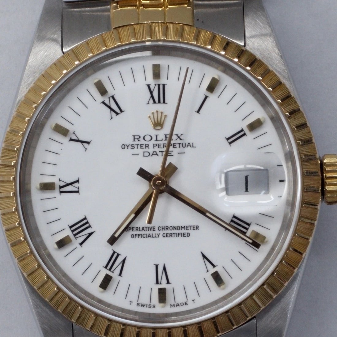 ROLEX DATE 34MM STEEL 18K YELLOW GOLD JUBILEE WHITE GOLD WATCH 15053 R SERIES 87 (1 of 2)