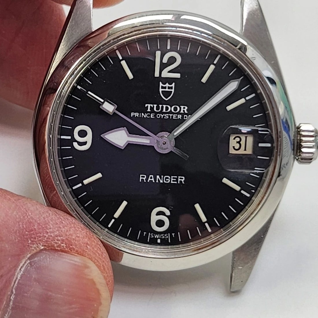 TUDOR PRINCE OYSTER DATE RANGER 34 X 41 MM STEEL AUTOMATIC BLACK WATCH 90500 (1 of 2)
