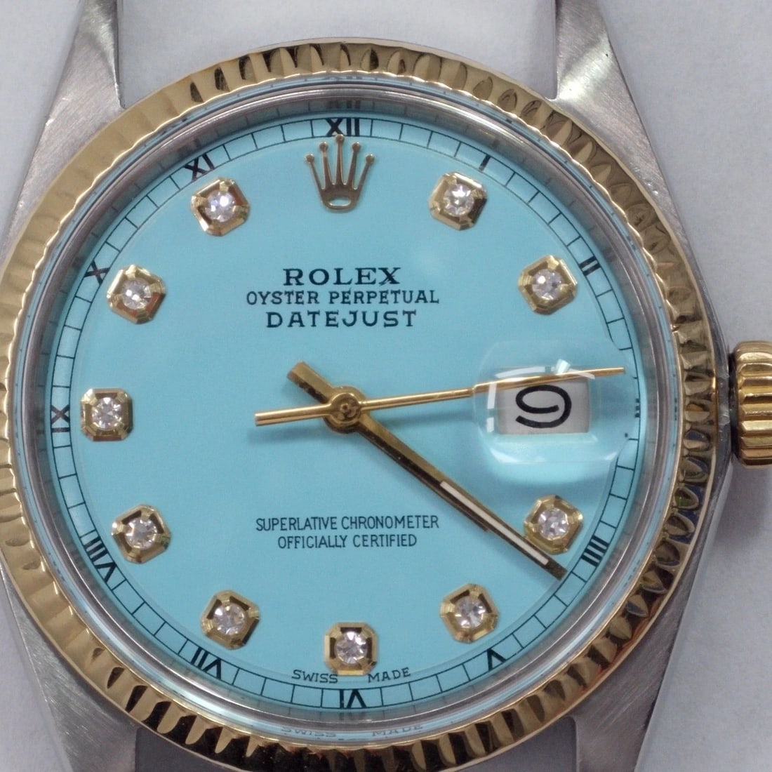 ROLEX DATEJUST 36 MM TWO TONE BLUE TURQUOISE DIAMOND DIAL WATCH 1601 CIRCA 1968 (1 of 2)