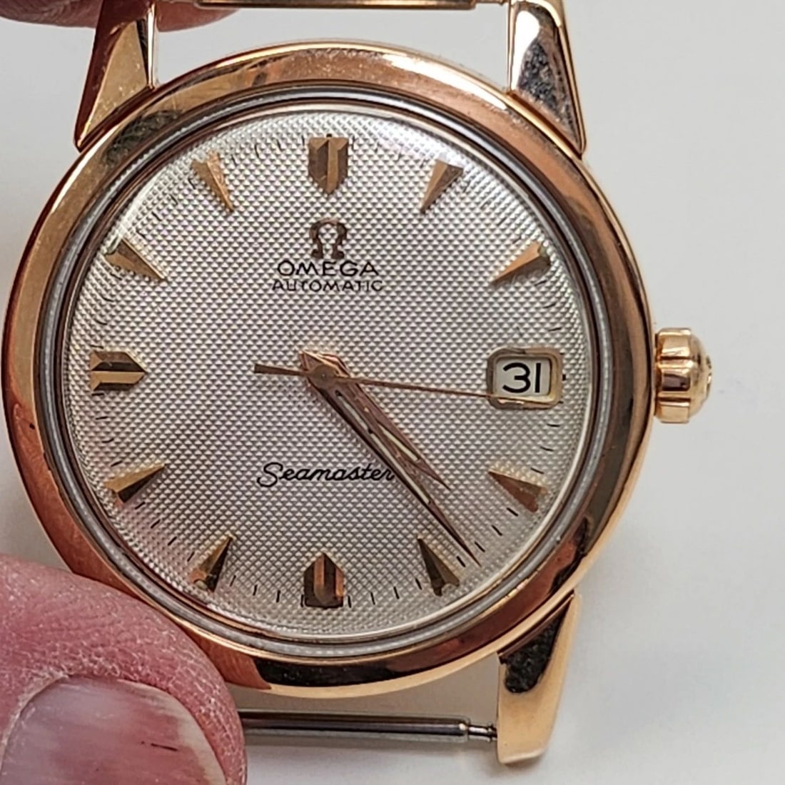 OMEGA SEAMASTER HONEYCOMB DIAL 34 MM 18K ROSE GOLD AUTOMATIC WATCH 2849 SC (1 of 2)