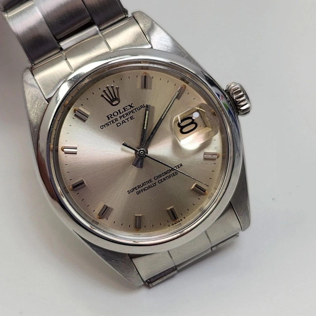 ROLEX DATE 34 MM STEEL OYSTER SILVER DIAL AUTOMATIC WATCH 1500 CIRCA 1968 (1 of 2)