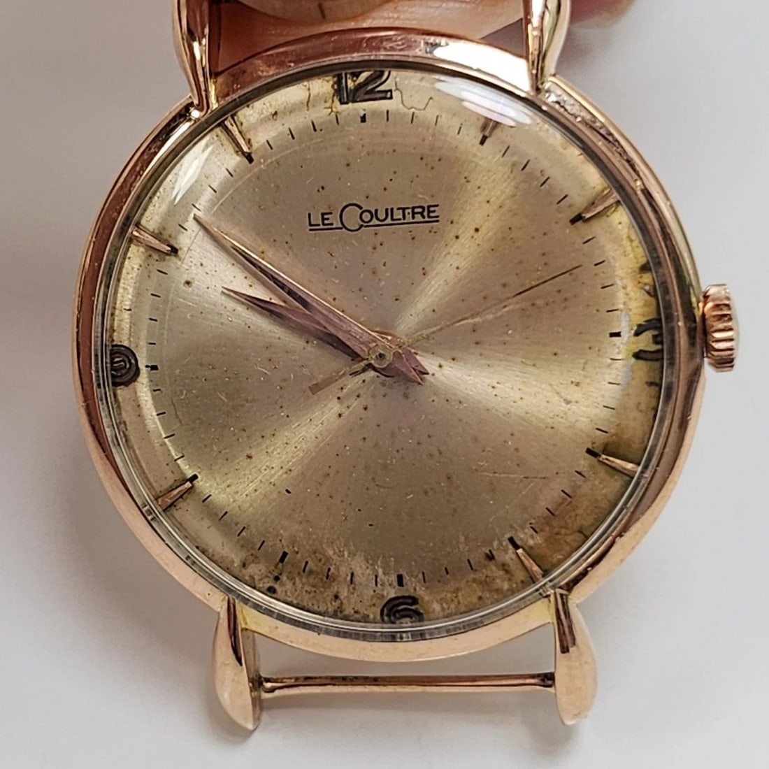 JAEGER LECOULTRE VINTAGE 35MM 18K ROSE GOLD MANUAL TEARDROP LUGS WATCH HEAD ONLY (1 of 2)