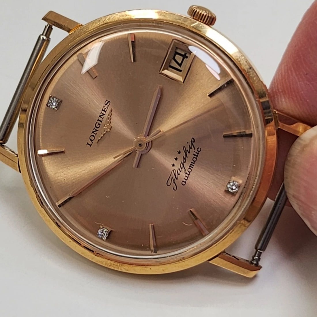 LONGINES FLAGSHIP 35 MM DIAMONDS 18K ROSE GOLD AUTOMATIC WATCH 3517 HEAD ONLY (1 of 2)