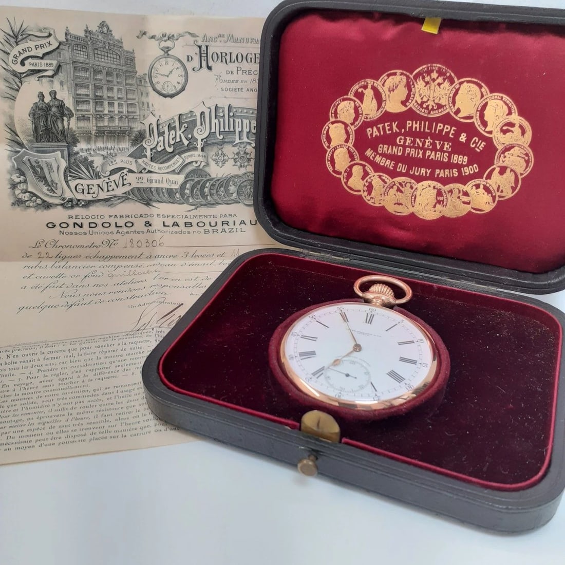 FULL SET PATEK PHILIPPE GONDOLO 56 MM 22L 18K YELLOW GOLD MANUAL POCKET WATCH (1 of 2)