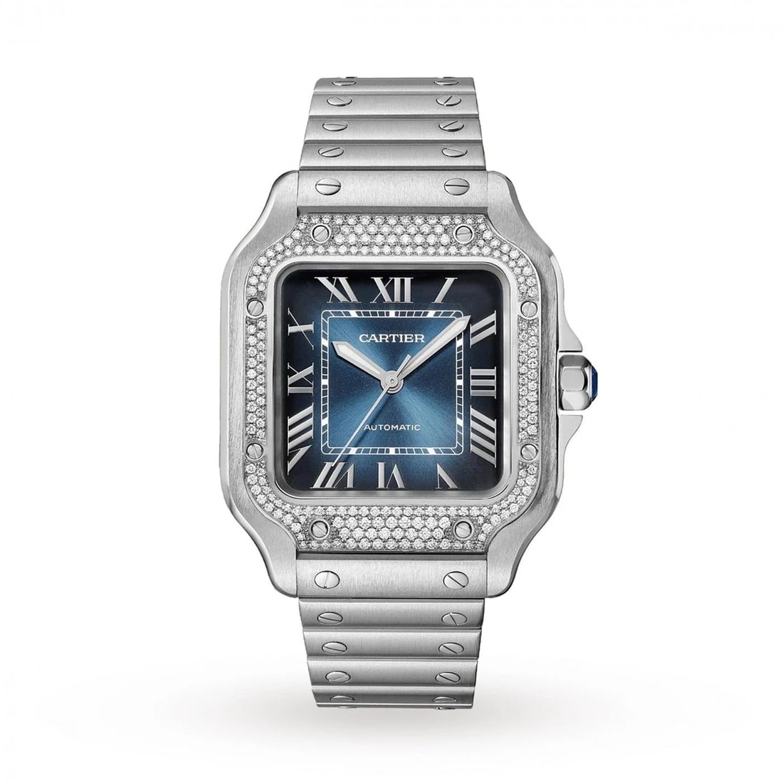 NEW CARTIER SANTOS STAINLESS STEEL AUTOMATIC 35 MM BLUE WATCH W4SA0006 (1 of 2)