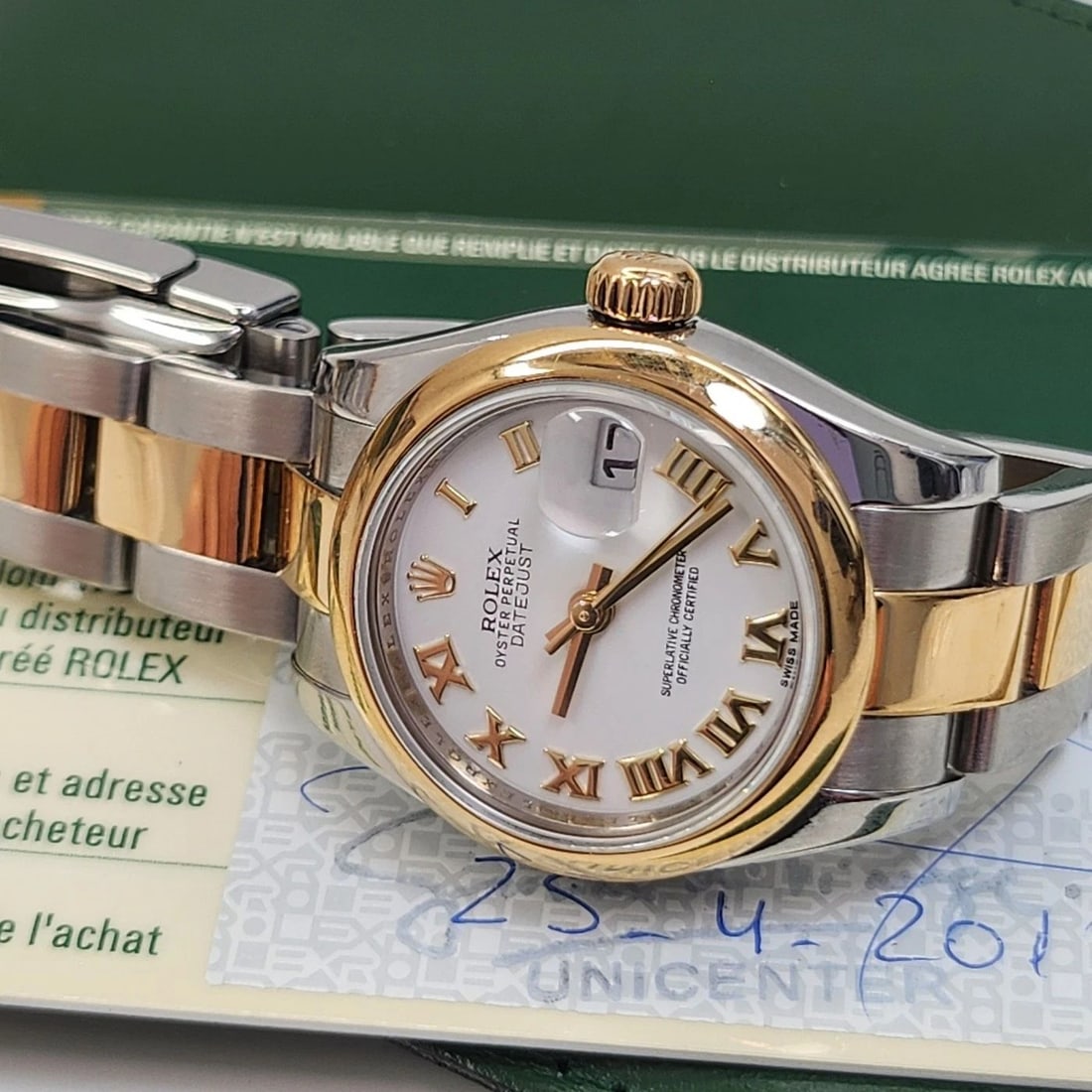 W/CARD 2012 ROLEX LADIES DATEJUST 26MM REHAUT STEEL 18K YELLOW GOLD WATCH 179163 (1 of 2)