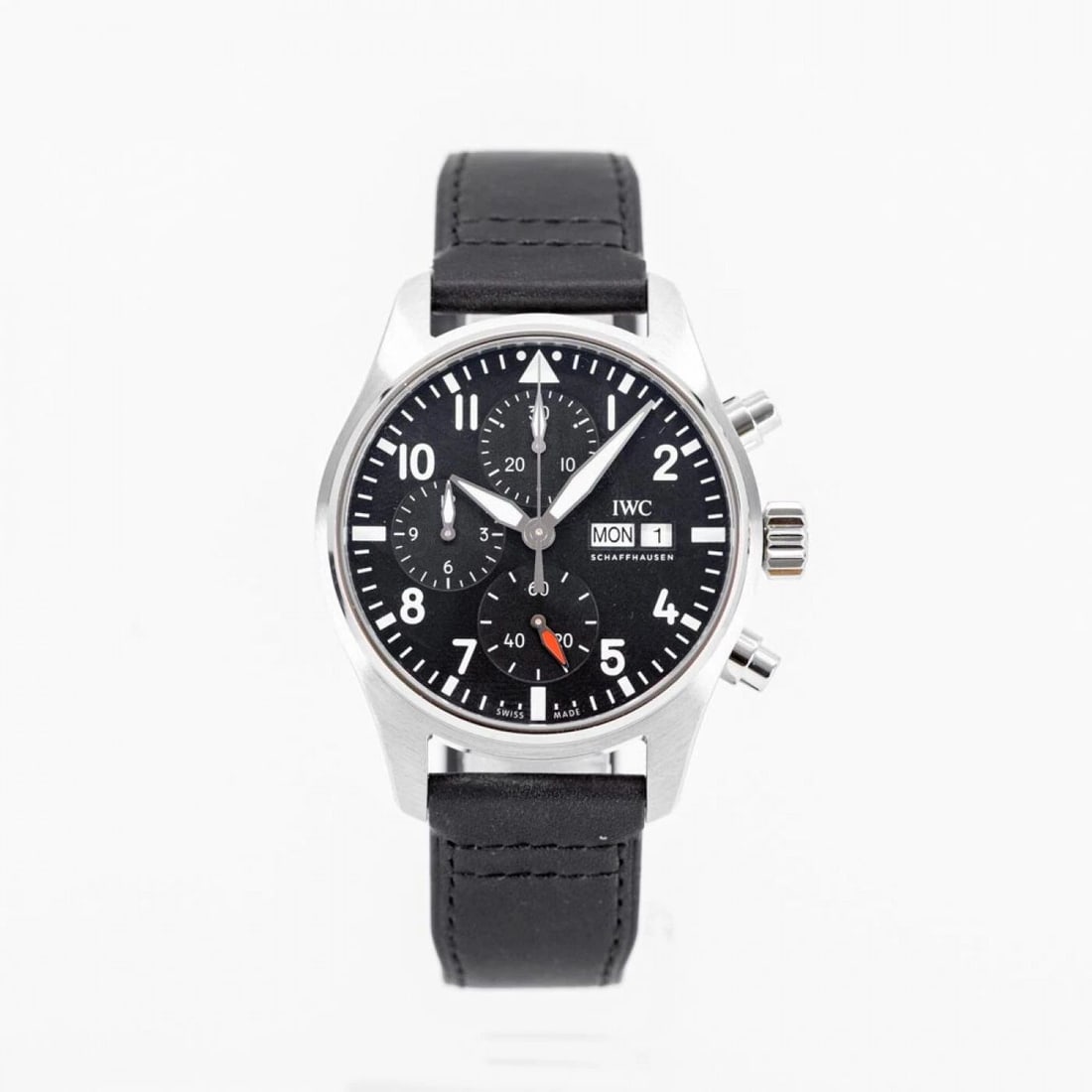 NEW IWC PILOTS CHRONOGRAPH STEEL CASE AUTOMATIC 41 MM BLACK WATCH IW388111 (1 of 2)