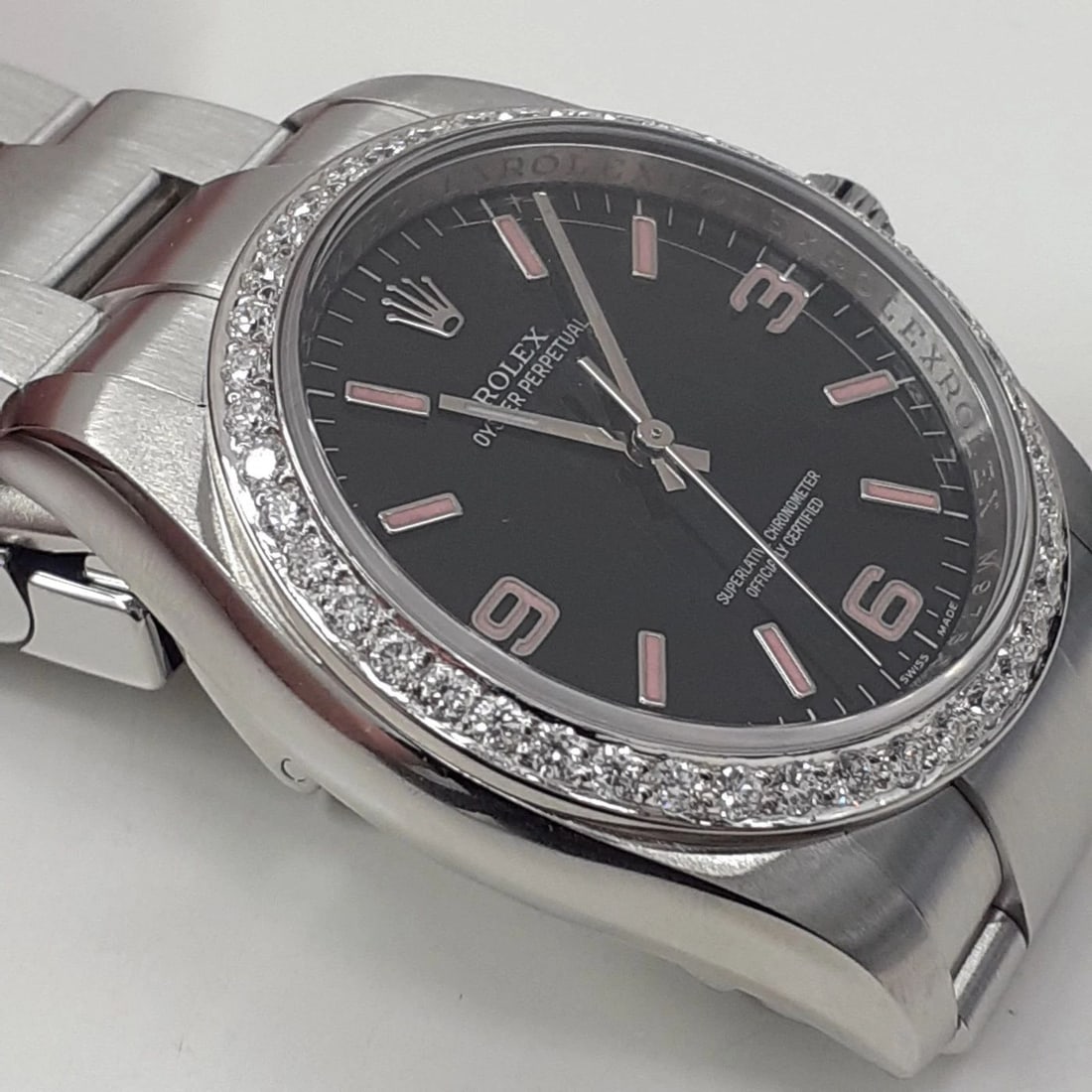 ROLEX OYSTER PERPETUAL 36 MM BLACK PINK INDEX DIAMOND BEZEL STEEL WATCH 116000 (1 of 2)