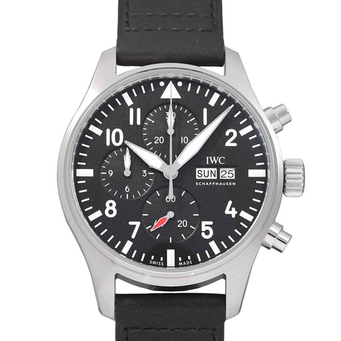 NEW IWC PILOTS CHRONOGRAPH STEEL CASE AUTOMATIC 43 MM BLACK WATCH IW378001 (1 of 2)