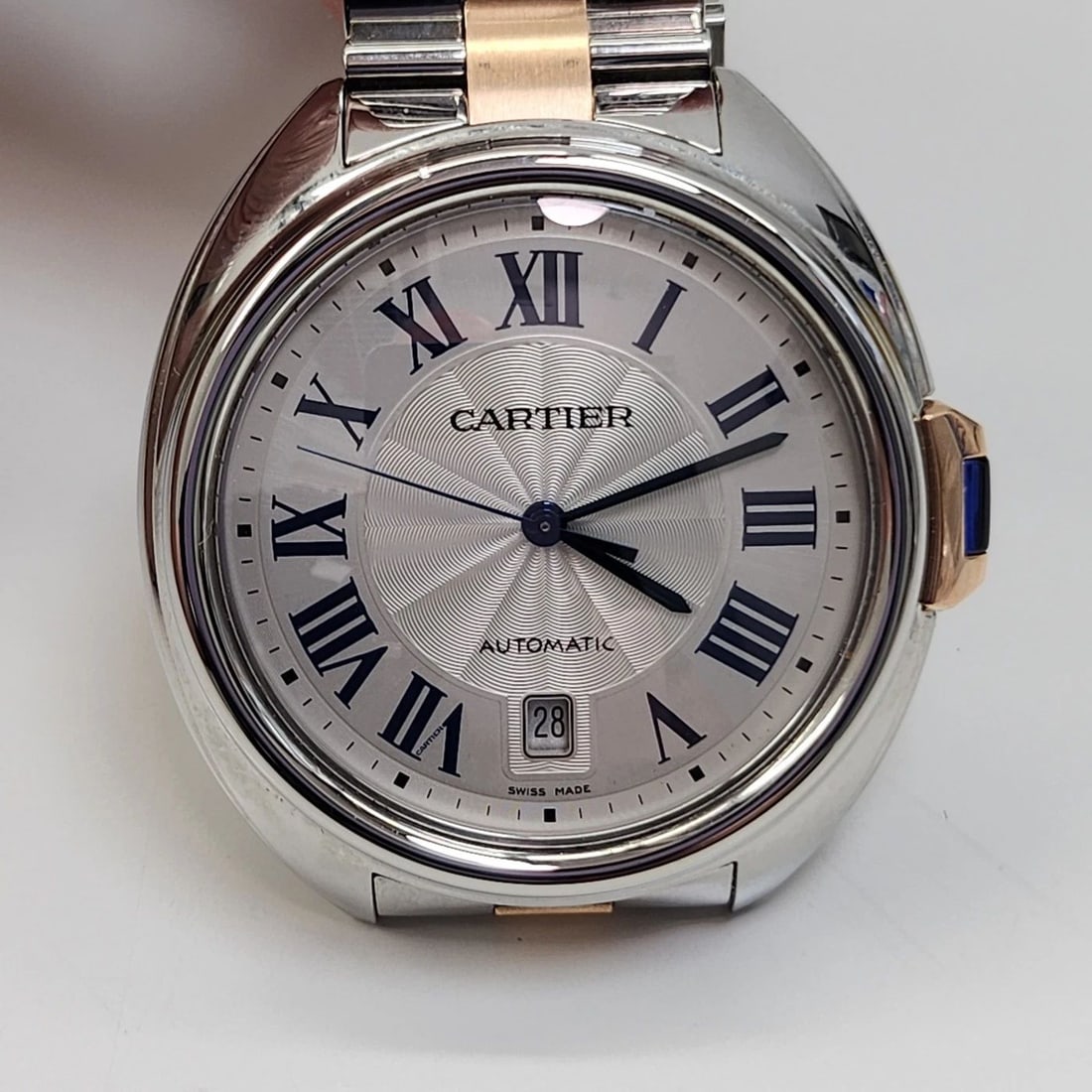 CARTIER CLE DE CARTIER 40 MM STEEL 18K ROSE GOLD DATE AUTOMATIC WATCH 3850 (1 of 2)
