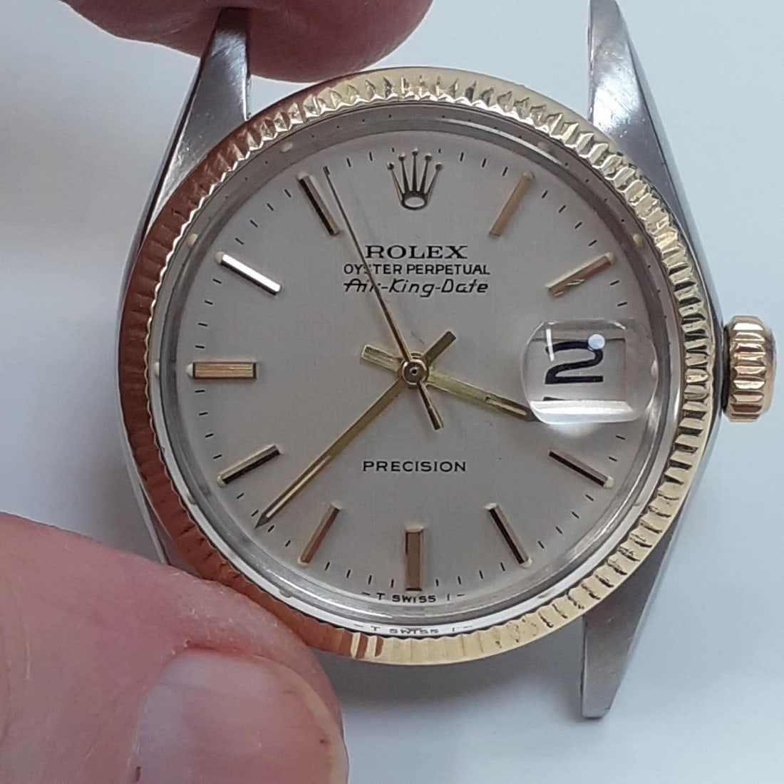 ROLEX AIR KING DATE PRECISION 34 MM TWO TONE HEAD ONLY WATCH 5701 CIRCA 1973 (1 of 2)
