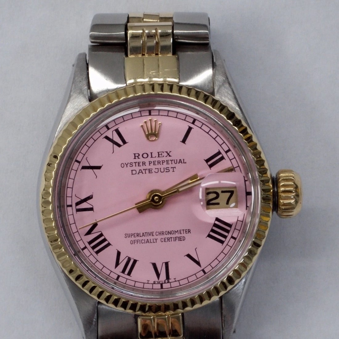 ROLEX LADY DATEJUST 26MM TWO TONE CANDY PINK ROMAN JUBILEE WATCH 6517 CIRCA 1967: ROLEX LADY DATEJUST 26MM TWO TONE CANDY PINK ROMAN JUBILEE WATCH 6517 CIRCA 1967 Condition: Pre-owned - Good: This item has been gently used but is in good condition. It might have a few signs ... Rea