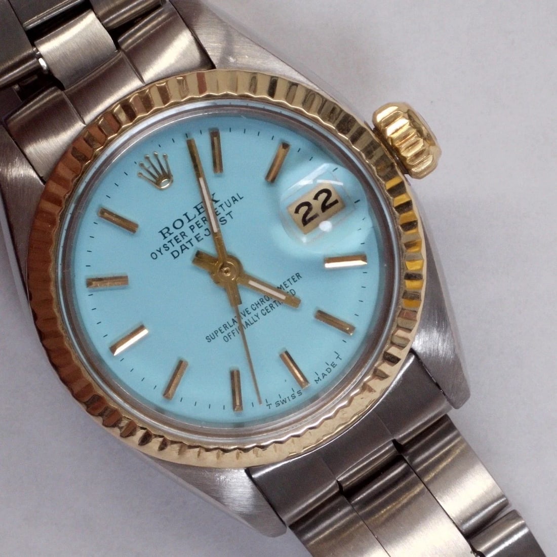 ROLEX LADIES DATEJUST 26 MM TWO TONE BLUE TURQUOISE DIAL WATCH 6917 CIRCA 1981 (1 of 2)