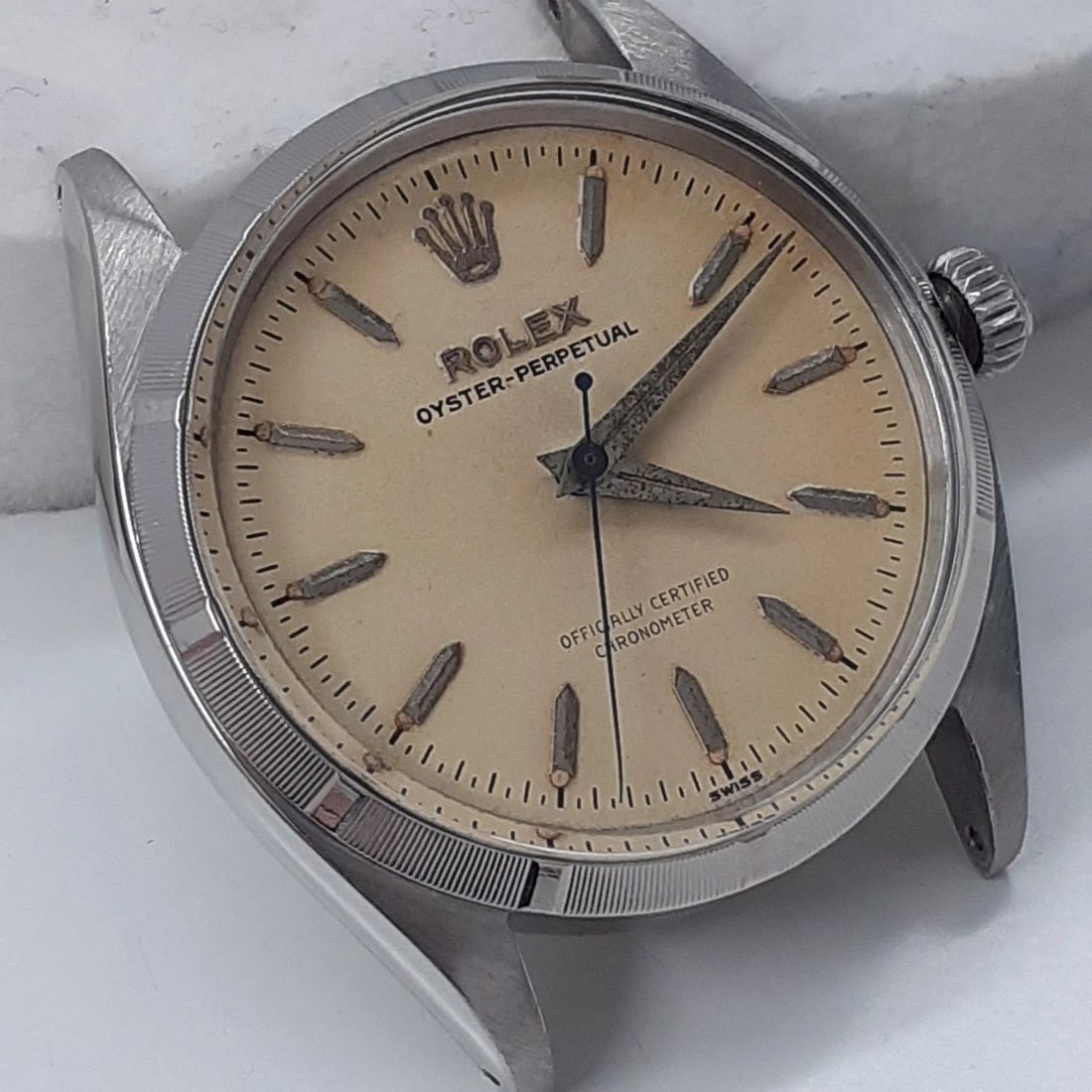 VINTAGE ROLEX OYSTER PERPETUAL 34 MM STEEL HEAD ONLY WATCH 6565 CIRCA 1957 (1 of 2)