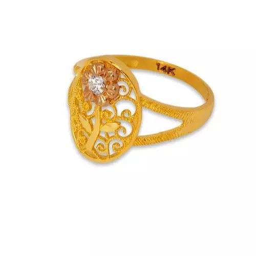 NEW 14K TWO TONE GOLD LADIES FILIGREE RING: NEW 14K TWO TONE GOLD LADIES FILIGREE RING 14K Two Tone Gold Size 7 Approx. 15mm High Polished/Cubic Zirconia Weight: 2.5 Grams