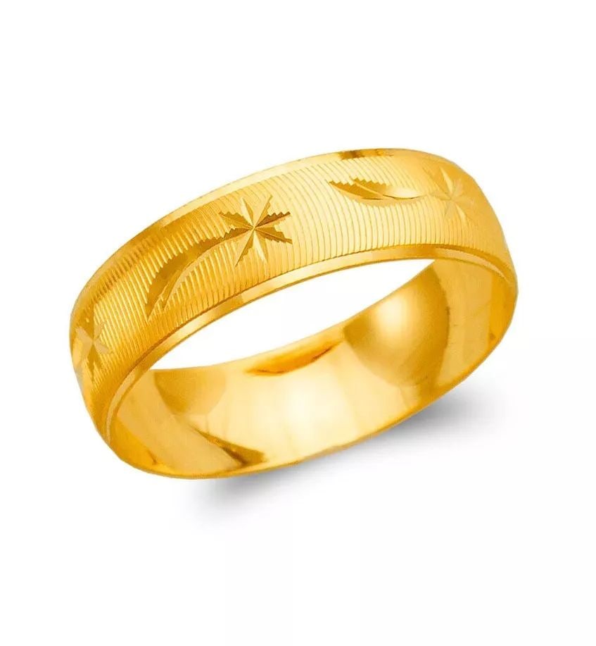 NEW 14K YELLOW GOLD SHOOTING STAR STAMPING WEDDING BAND: NEW 14K YELLOW GOLD SHOOTING STAR STAMPING WEDDING BAND 14K Yellow Gold Approx. 6mm Wide High Polished/Diamond Cut Apx Weight: 2g - 2.3g