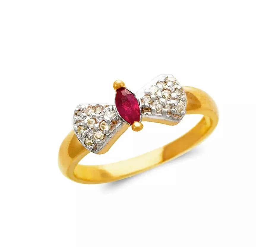 NEW 14K TWO TONE GOLD LADIES BOW CZ RING (1 of 2)