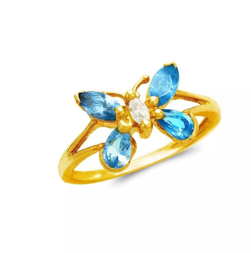 NEW 14K YELLOW GOLD LADIES BUTTERFLY CZ RING (1 of 2)
