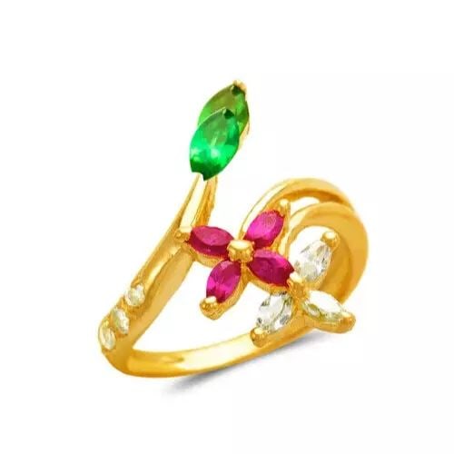 NEW 14K YELLOW GOLD LADIES FLOWER CZ RING (1 of 2)