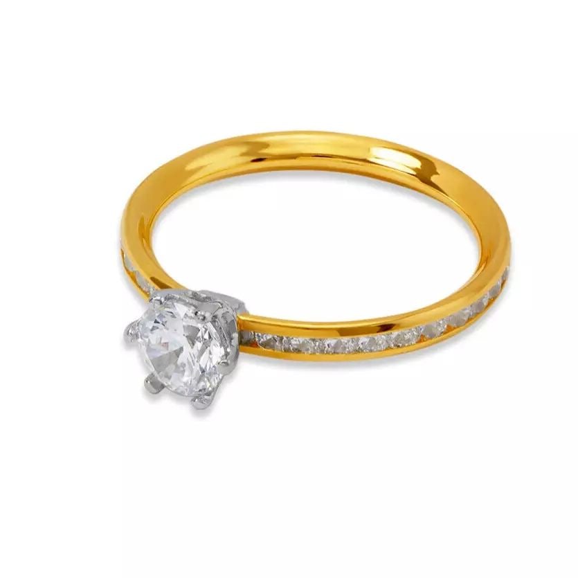 NEW 14K YELLOW GOLD ETERNITY SOLITAIRE CZ RING: NEW 14K YELLOW GOLD ETERNITY SOLITAIRE CZ RING 14K Yellow Gold Size 7 Approx. 2.5mm High Polished/Cubic Zirconia Available in Yellow and Rose Gold Weight: 1.2 Grams