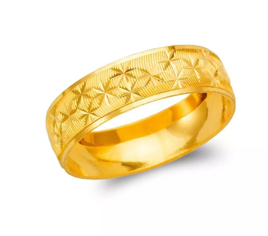 NEW 14K YELLOW GOLD 6MM STAR STAMPING WEDDING BAND (1 of 2)