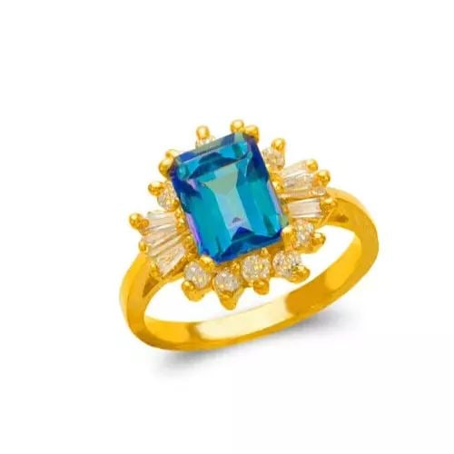 NEW 14K YELLOW GOLD LADIES MYSTIC CZ RING: NEW 14K YELLOW GOLD LADIES MYSTIC CZ RING 14K Yellow Gold Size 7 Approx.9mm Stone, 14mm Center High Polished/Diamond Cut/Cubic Zirconia Weight: 5.4 Grams