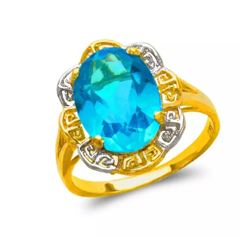 NEW 14K TWO TONE GOLD LADIES MYSTIC CZ RING: NEW 14K TWO TONE GOLD LADIES MYSTIC CZ RING 14K Two Tone Gold Size 7 Approx. 14mm Stone, 18mm Center High Polished/Cubic Zirconia Weight: 3.9 Grams