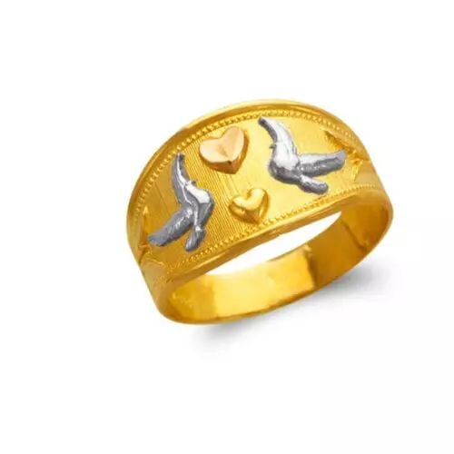 NEW 14K TRI COLOR GOLD LADIES HEART AND DOVES FILIGREE RING: NEW 14K TRI COLOR GOLD LADIES HEART AND DOVES FILIGREE RING 14K Tricolor Gold Size 7 Approx. 12mm High Polished/Diamond Cut Weight: 3.2 Grams