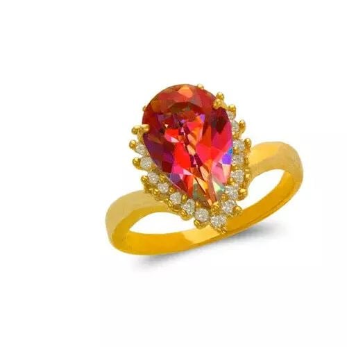 NEW 14K YELLOW GOLD LADIES MYSTIC CZ RING: NEW 14K YELLOW GOLD LADIES MYSTIC CZ RING 14K Yellow Gold Size 7 Approx. 11mm Stone, 14mm Center High Polished/Diamond Cut/Cubic Zirconia Weight: 3.9 Grams