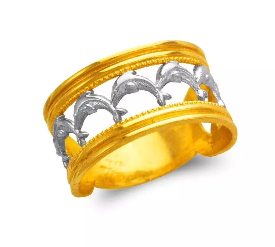 NEW 14K TWO TONE GOLD LADIES DOLPHIN FILIGREE RING (1 of 2)