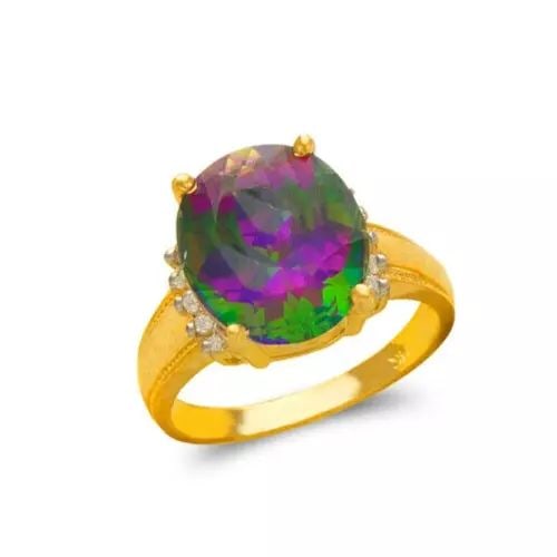 NEW 14K TWO TONE GOLD LADIES MYSTIC CZ RING: NEW 14K TWO TONE GOLD LADIES MYSTIC CZ RING 14K Two Tone Gold Size 7 Approx. 14mm Stone, 12mm Center High Polished/Diamond Cut/Cubic Zirconia Weight: 5.9 Grams