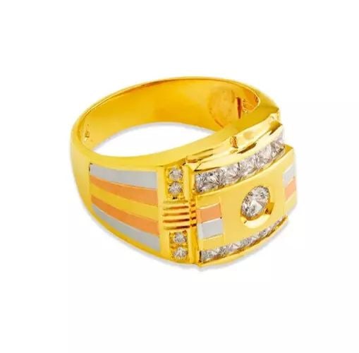 NEW 14K TRI COLOR GOLD MEN'S FANCY CZ RING: NEW 14K TRI COLOR GOLD MEN'S FANCY CZ RING 14K Tri Color Gold Size 10 Approx. 16mm High Polished/Cubic Zirconia Weight: 8.7 Grams
