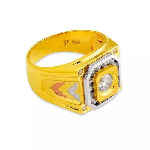 NEW 14K TRI COLOR GOLD MEN'S FANCY CZ RING: NEW 14K TRI COLOR GOLD MEN'S FANCY CZ RING 14K Tri Color Gold Size 10 Approx. 16mm High Polished/Cubic Zirconia Weight: 9.7 Grams